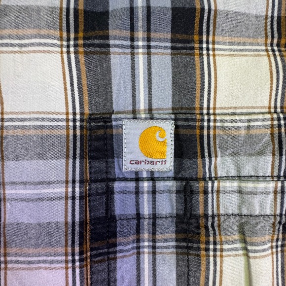 Carhartt Mens 3XL Relaxed Fit Plaid Short Sleeve Work Shirt Blue Brown - Picture 2 of 9